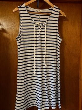 About A Girl Navy & White Striped Lace-Up Sleeveless Mini Dress